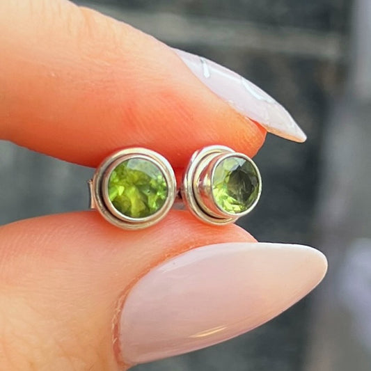 Dainty Sterling Silver Green Peridot Stud Earrings