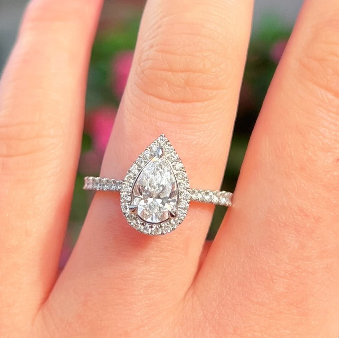 Classic Platinum Pear-Shaped LAB-GROWN Diamond Engagement Ring - Size N