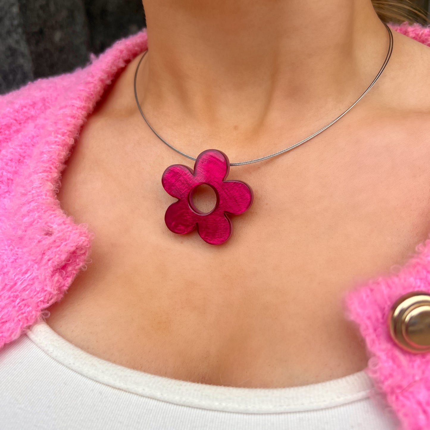 ‘Watch This Space’ Pink Flower Necklace