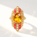 'The Soleil' Citrine, Orange Sapphire and Diamond 18ct Yellow Gold Cocktail Ring | Size M ½