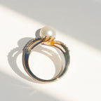 Pearl and Diamond 9ct Yellow Gold Twist Ring | Size L