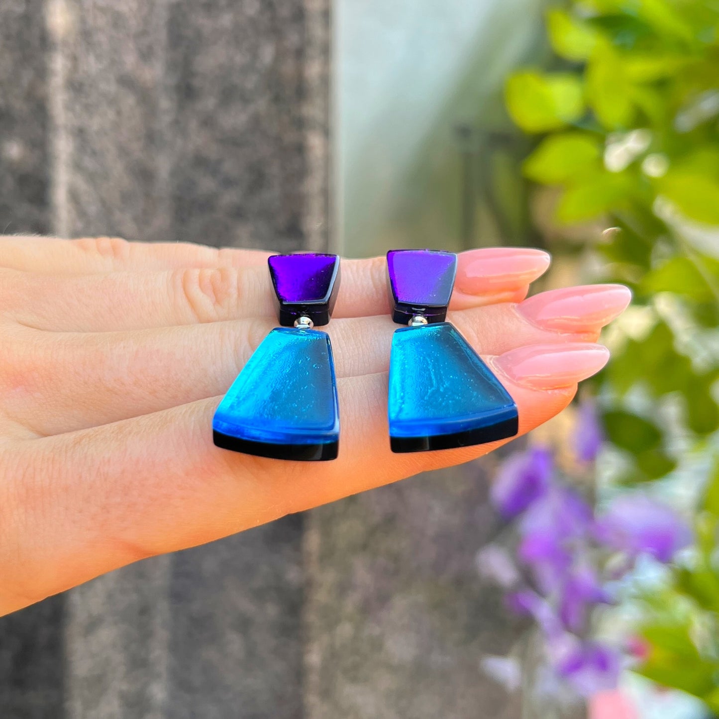 ‘Watch This Space’ Blue & Purple Abstract Stud Earrings