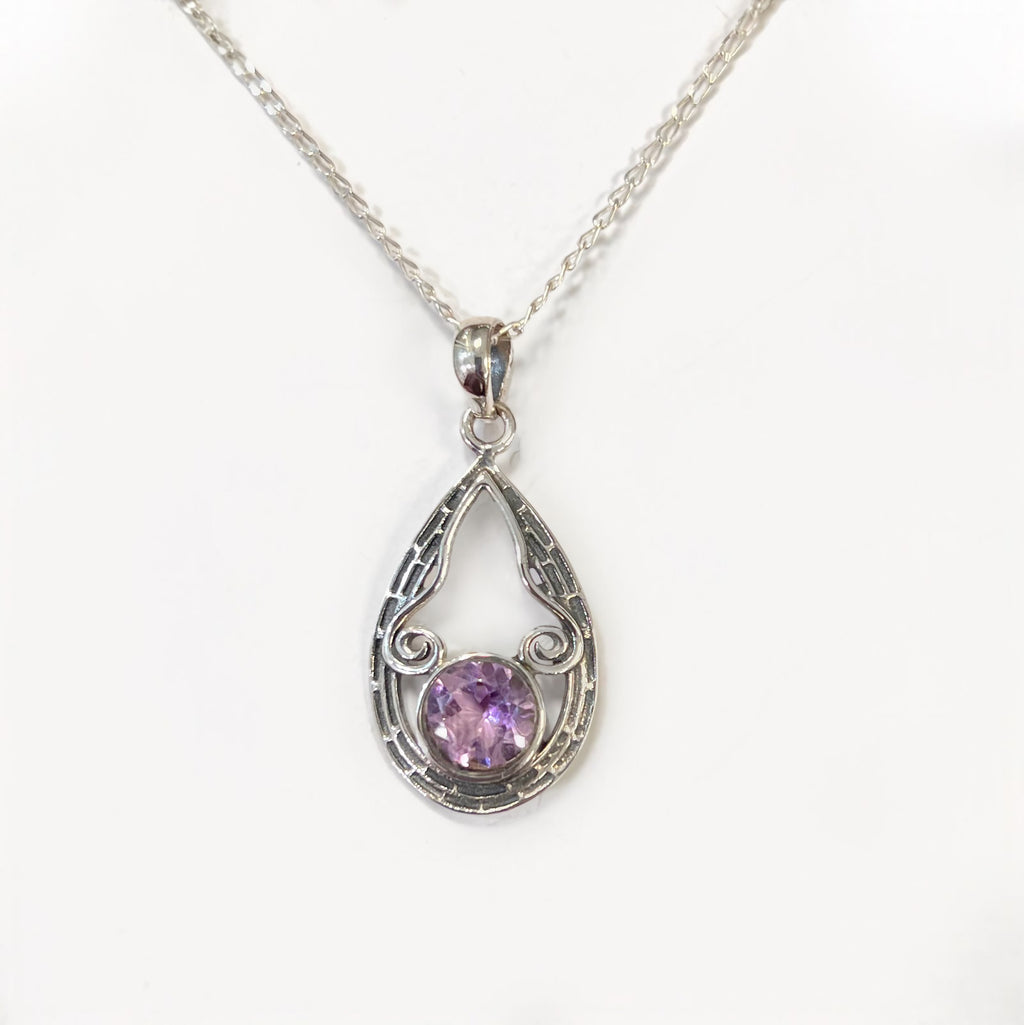 Oxidised Detailed Amethyst Sterling Silver Necklace