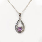 Oxidised Detailed Amethyst Sterling Silver Necklace