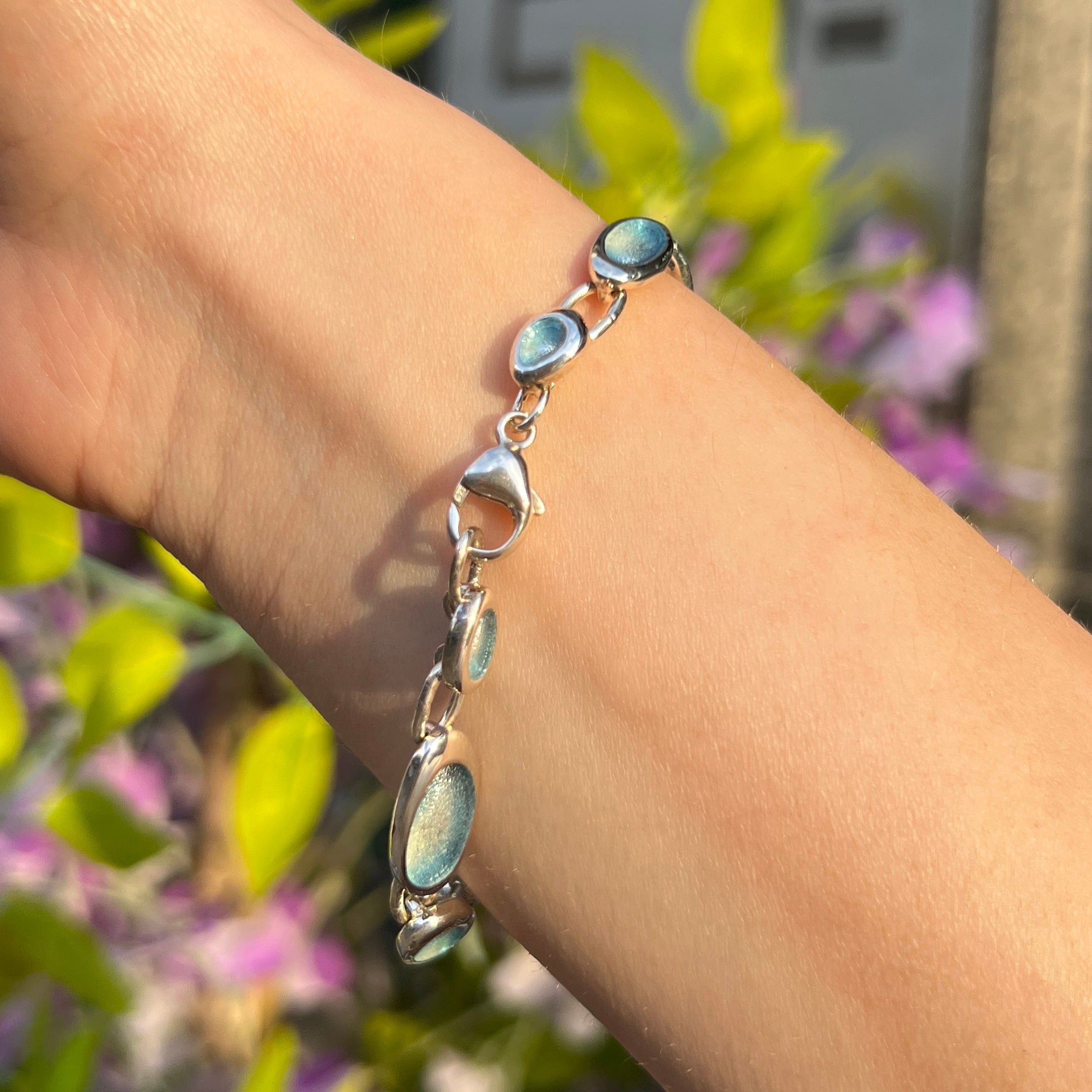 Blue Enamel 'Shoreline Pebble' Sterling Silver Bracelet | Sheila Fleet