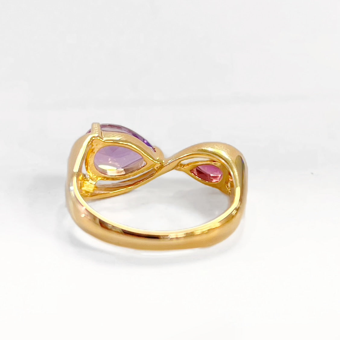 Unique & Co. Gold Burgundy & Lilac Infinity ‘Toi et Moi’ Ring - Size M ½