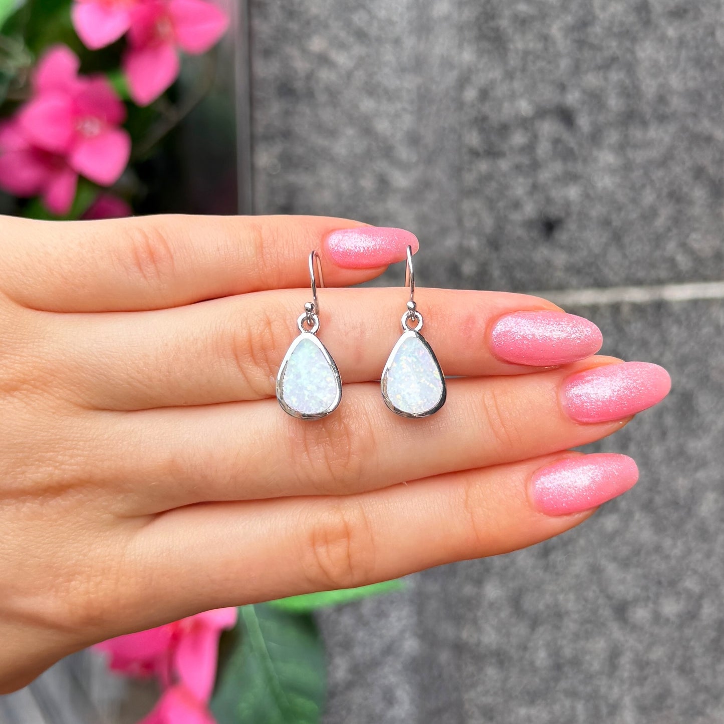 White Opal Sterling Silver Drop Earrings