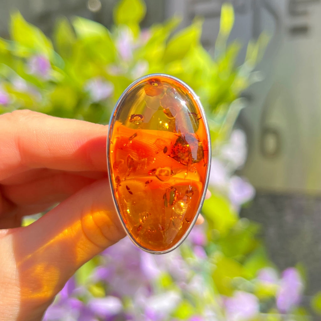 Orange Amber Sterling Silver Super Chunky Ring | Size U