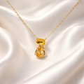 Citrine 9ct Yellow Gold Ginger Cat Dainty Necklace