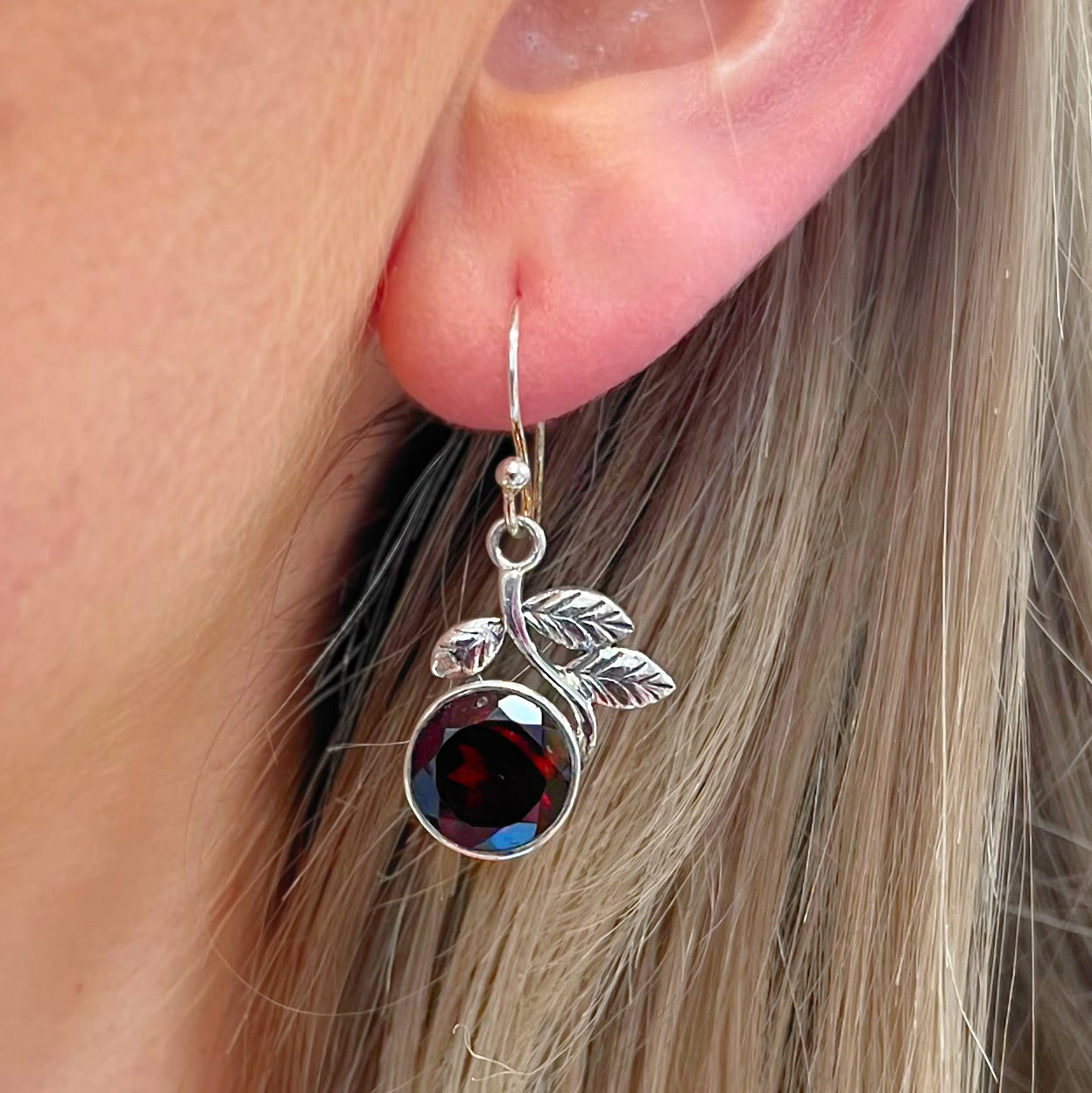 Nature-Inspired Garnet Sterling Silver Drop Earrings