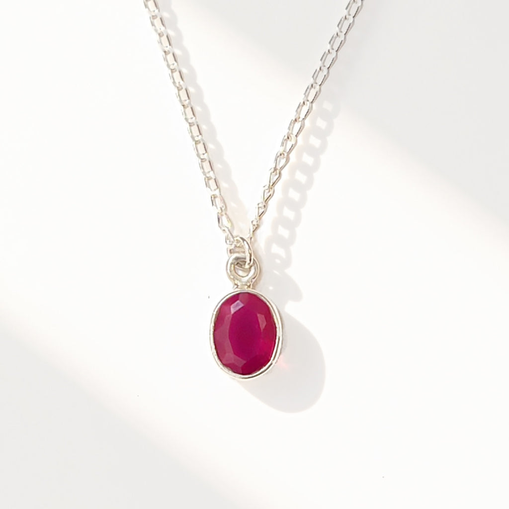 Oval Ruby Sterling Silver Dainty Necklace