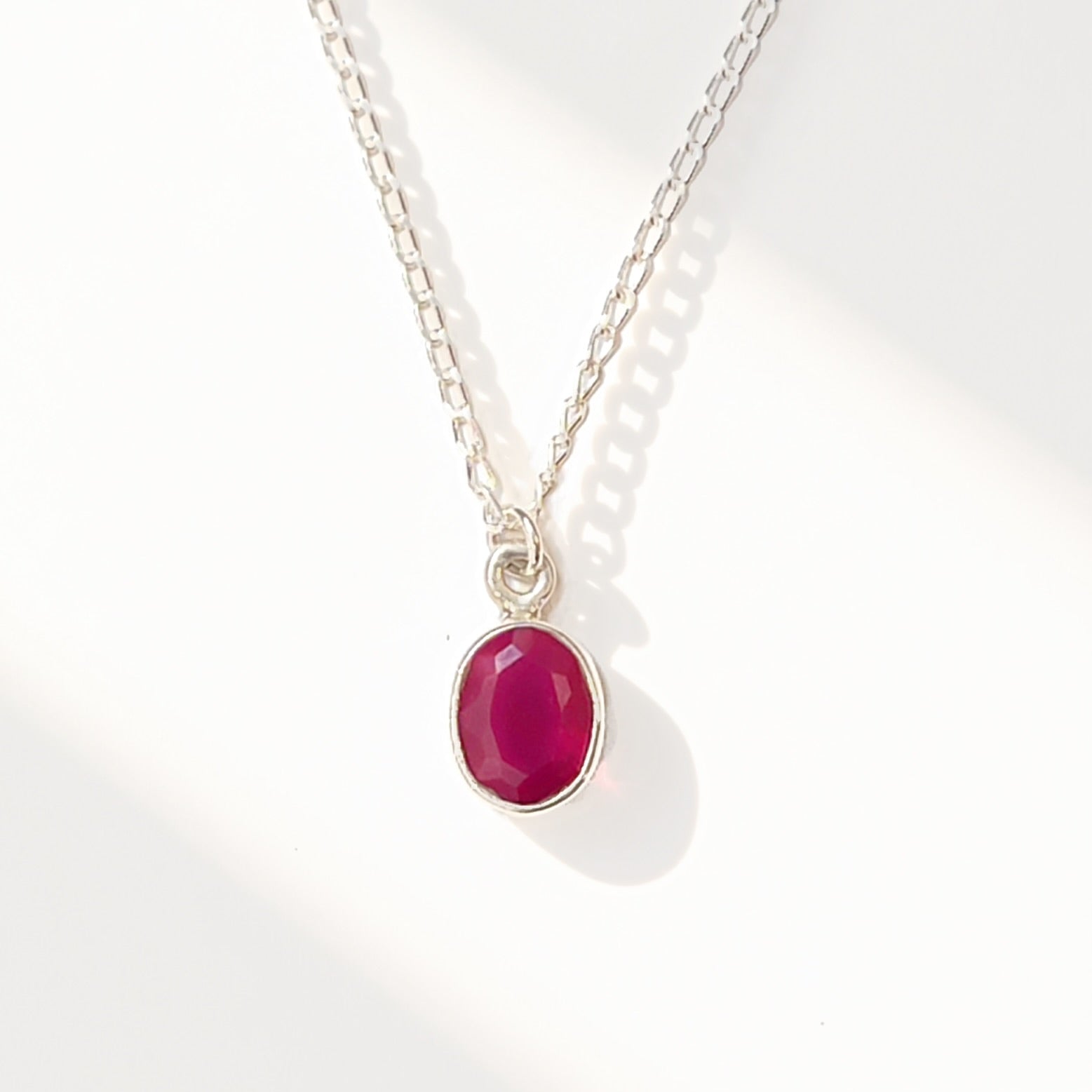 Oval Ruby Sterling Silver Dainty Necklace