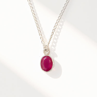 Oval Ruby Sterling Silver Dainty Necklace