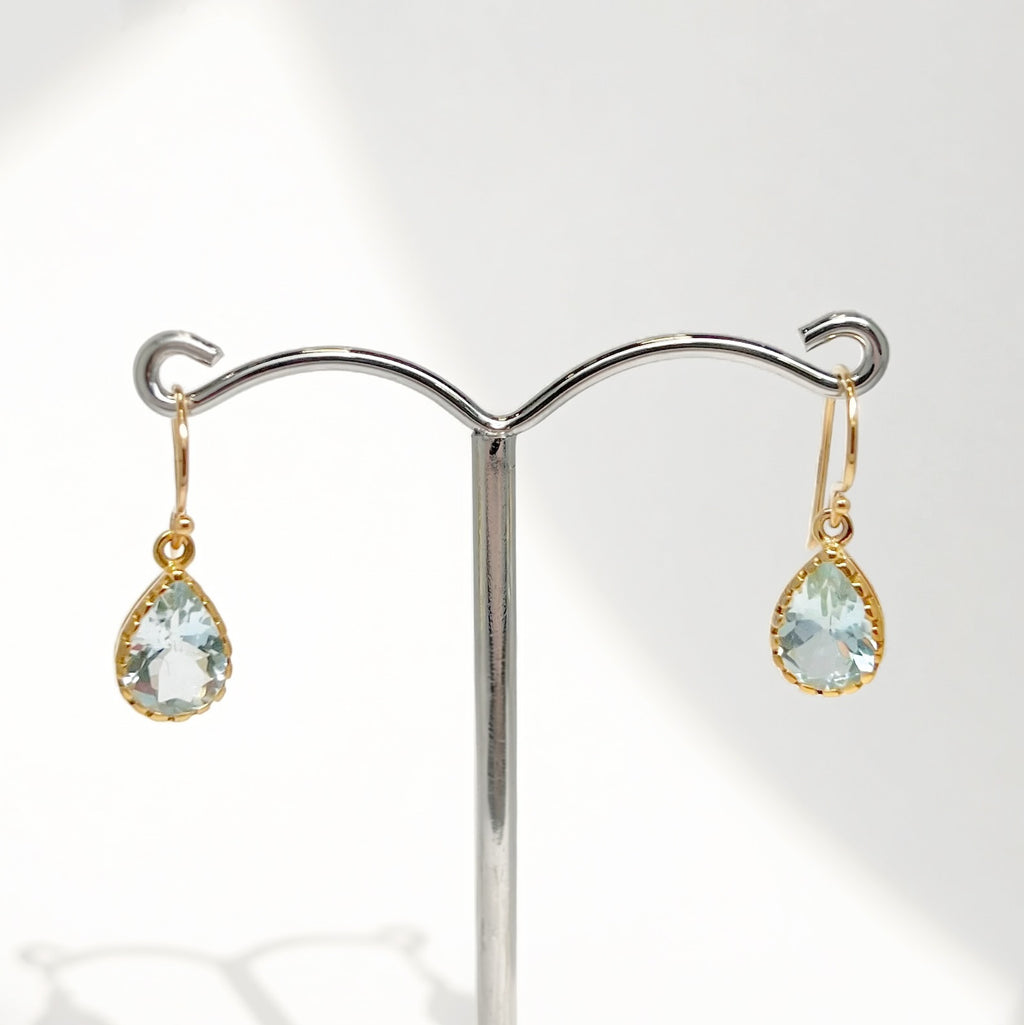 Pear Cut Aquamarine 9ct Yellow Gold Drop Earrings