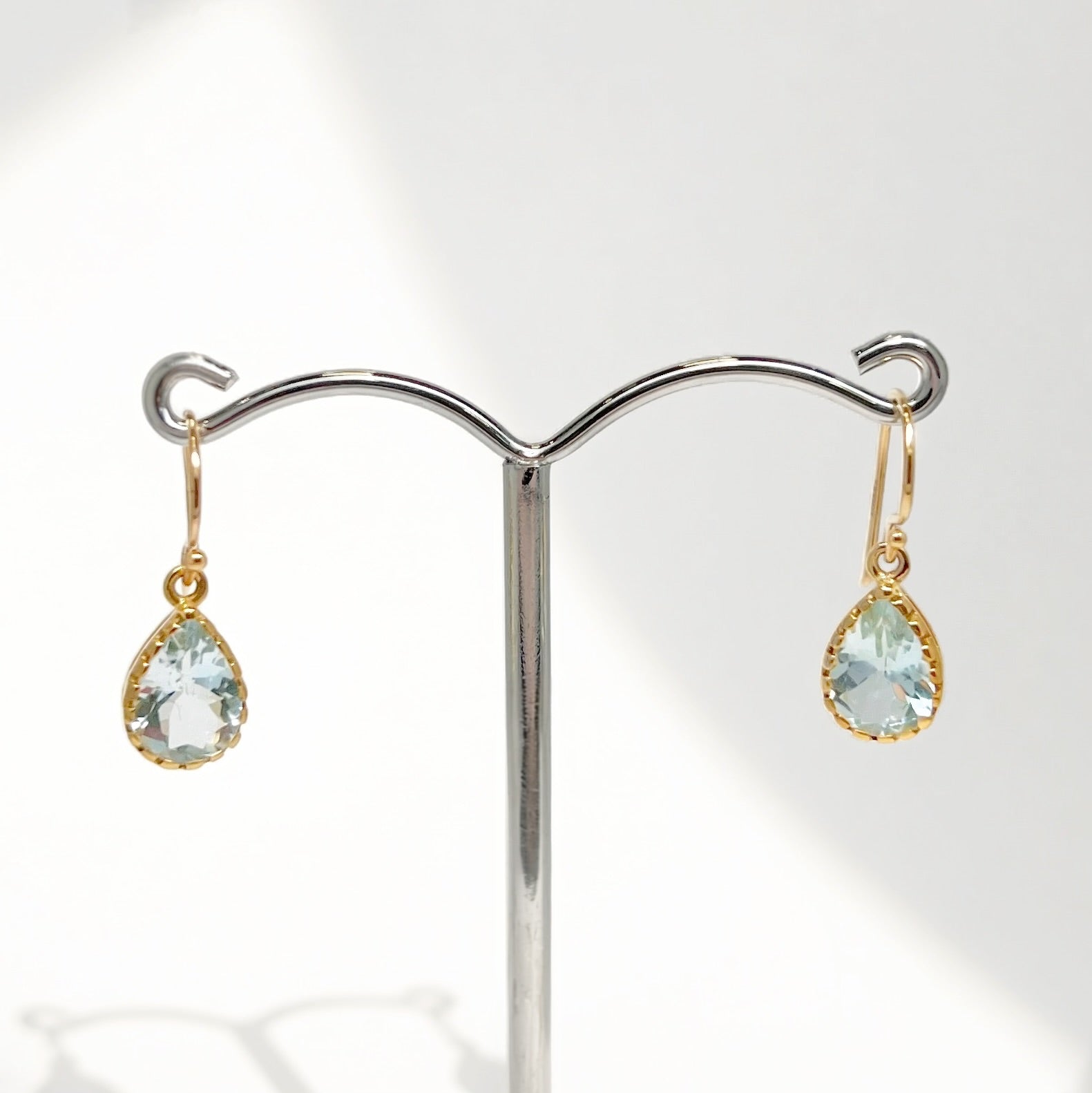 Pear Cut Aquamarine 9ct Yellow Gold Drop Earrings