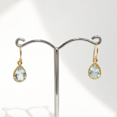 Pear Cut Aquamarine 9ct Yellow Gold Drop Earrings