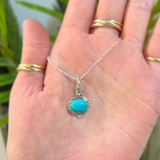Unusual Sterling Silver Turquoise Necklace
