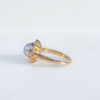 'The Audrey' Pearl and Diamond 9ct Yellow Gold Halo Cluster Ring | Size O