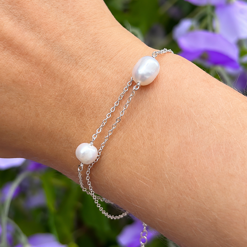 Pearl Sterling Silver Dainty Chain Bracelet