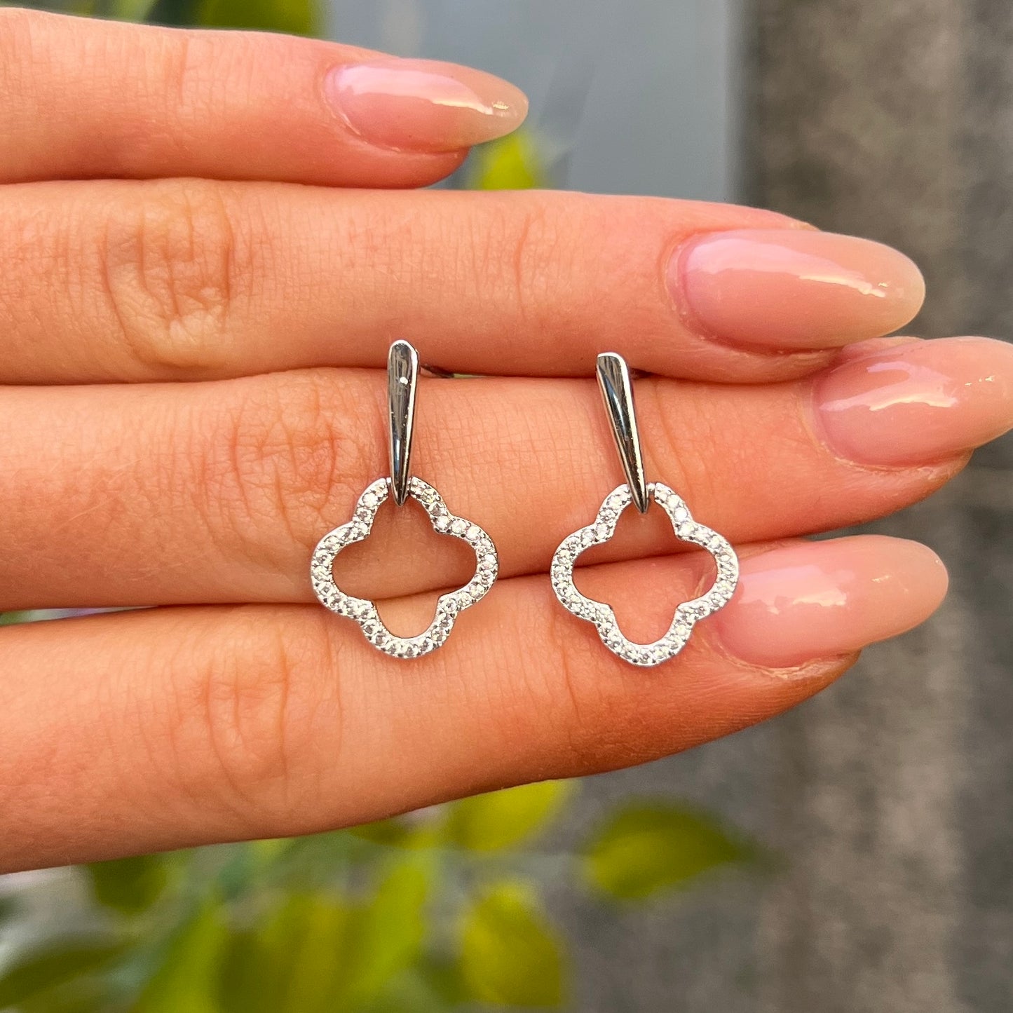 Sterling Silver Clear Cubic Zirconia Clover Earrings