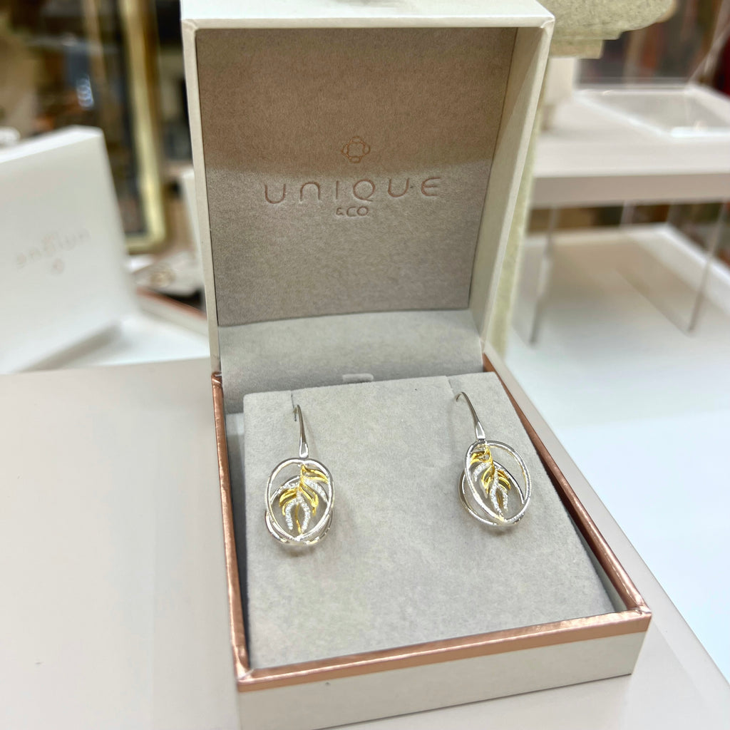 Cubic Zirconia Sterling Silver 9ct Gold Plated Drop Earrings | Unique & Co.