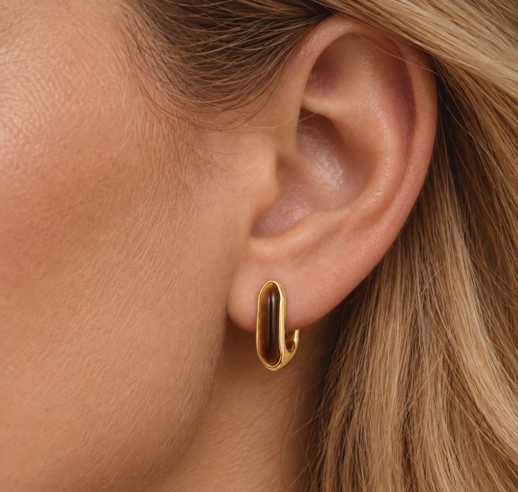 14ct Gold Plated Tiger Eye Huggie Hoop Earrings | Ania Haie