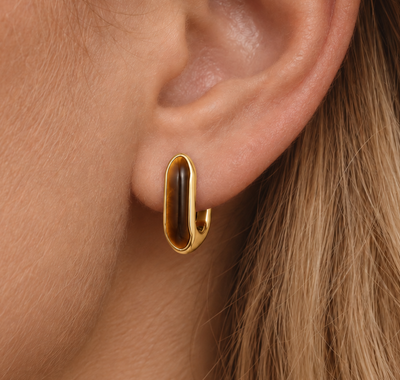 14ct Gold Plated Tiger Eye Huggie Hoop Earrings | Ania Haie