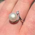 Cubic Zirconia and Pearl Sterling Silver Swirl Ring | Size M ½