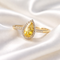 'The Belle' Citrine and Diamond 9ct Yellow Gold Pear Halo Ring | Size N