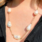 Vintage Baroque Pearl 9ct Gold Station Necklace