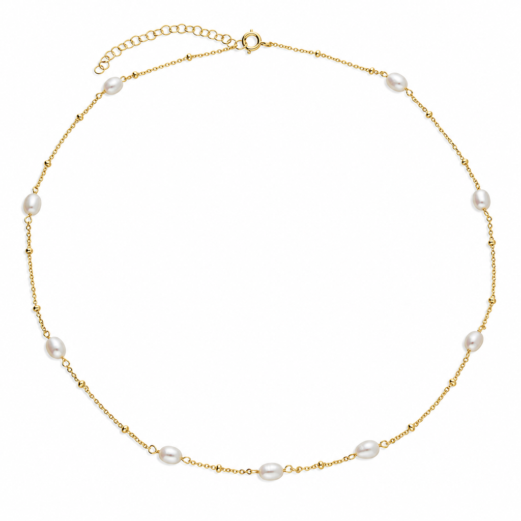 Pearl Sterling Silver Gold Plated Layering Dainty Station Necklace