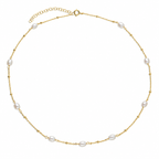Pearl Sterling Silver Gold Plated Layering Dainty Station Necklace