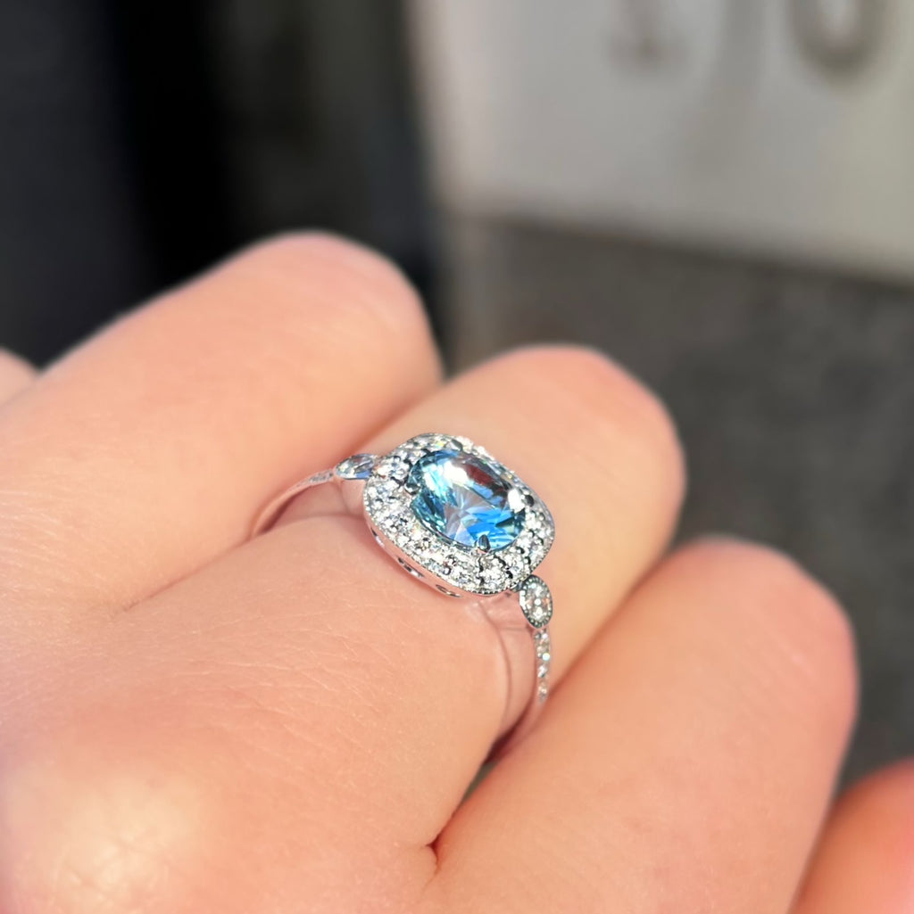 Aquamarine and Diamond 18ct White Gold Ring | Size M ½