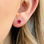 Round-Cut Lab-Grown Ruby Sterling Silver Matching Necklace and Earring Set