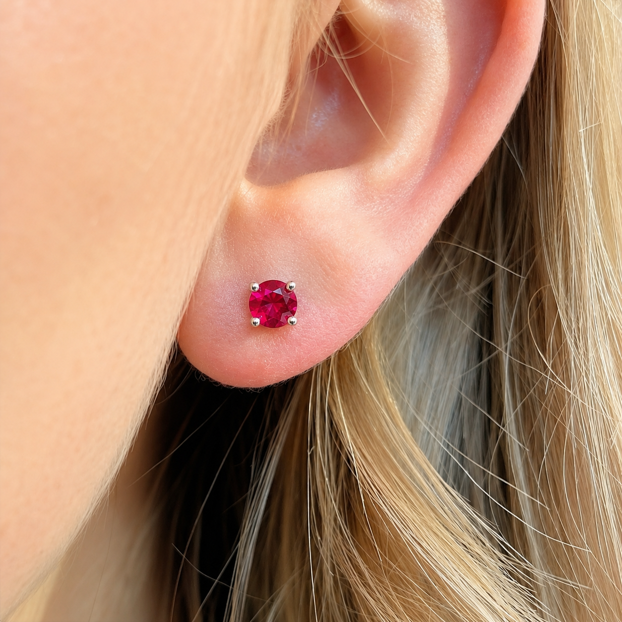 Round-Cut Lab-Grown Ruby Sterling Silver Matching Necklace and Earring Set