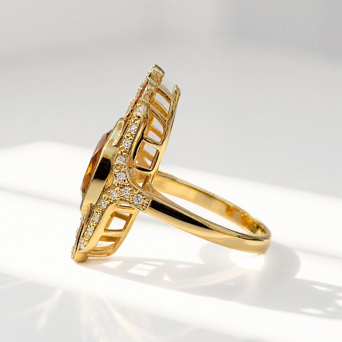 'The Soleil' Citrine, Orange Sapphire and Diamond 18ct Yellow Gold Cocktail Ring | Size M ½