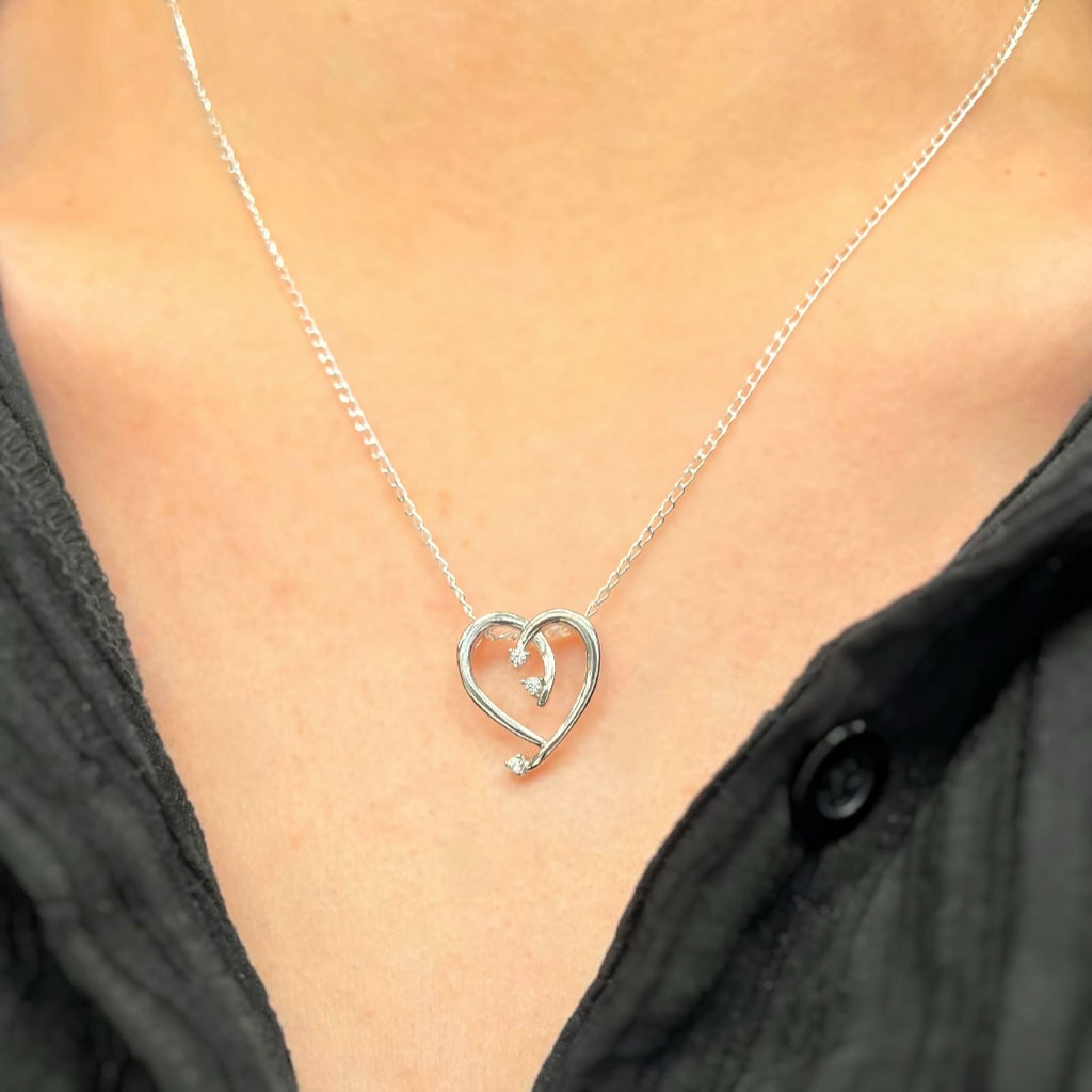 Cubic Zirconia Sterling Silver Swirling Heart Necklace