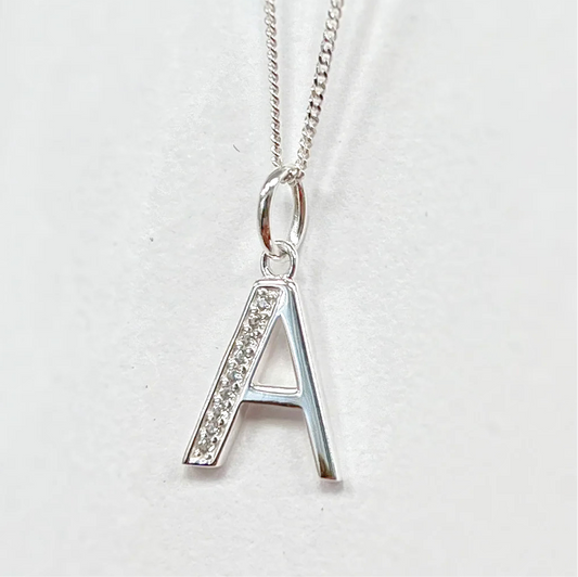 Sterling Silver and Cubic Zirconia Initial Pendant (A-Z Available)