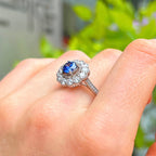 Blue Cubic Zirconia Sterling Silver Halo Ring | Size O ½