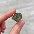 Rough Cut Green Moldavite Sterling Silver Ring | Size P