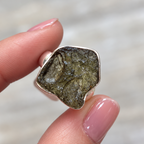 Rough Cut Green Moldavite Sterling Silver Ring | Size P
