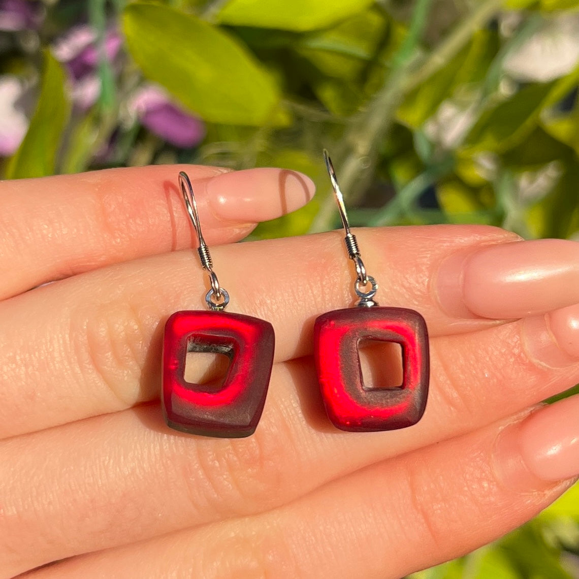 Red Hollow Squares Drop Earrings | Watch This Space