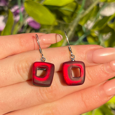 Red Hollow Squares Drop Earrings | Watch This Space