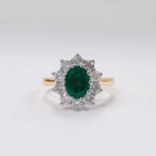 Classic Emerald and Diamond 18ct Yellow Gold Cluster Ring | Size M ½