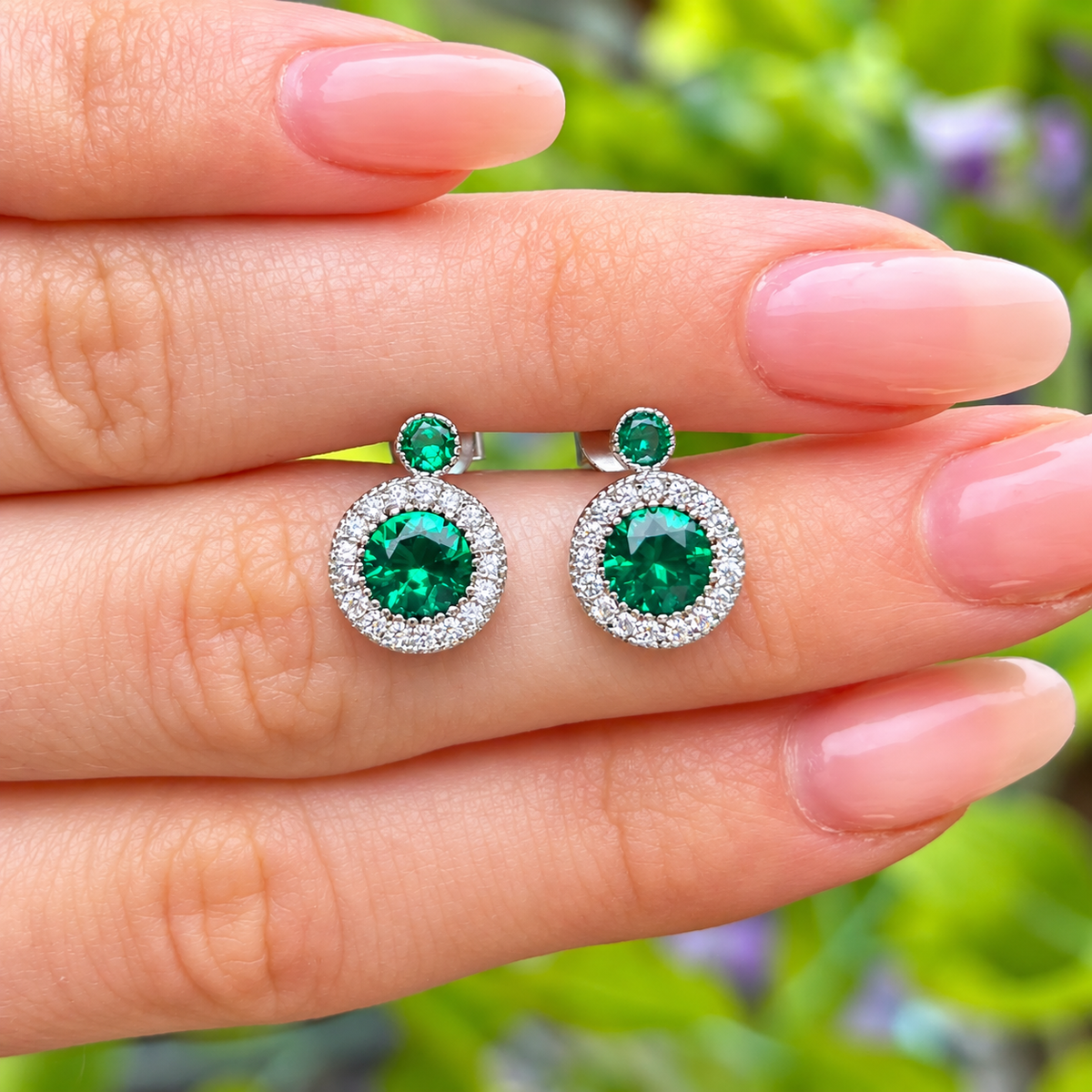 Green Cubic Zirconia Sterling Silver Stud Earrings
