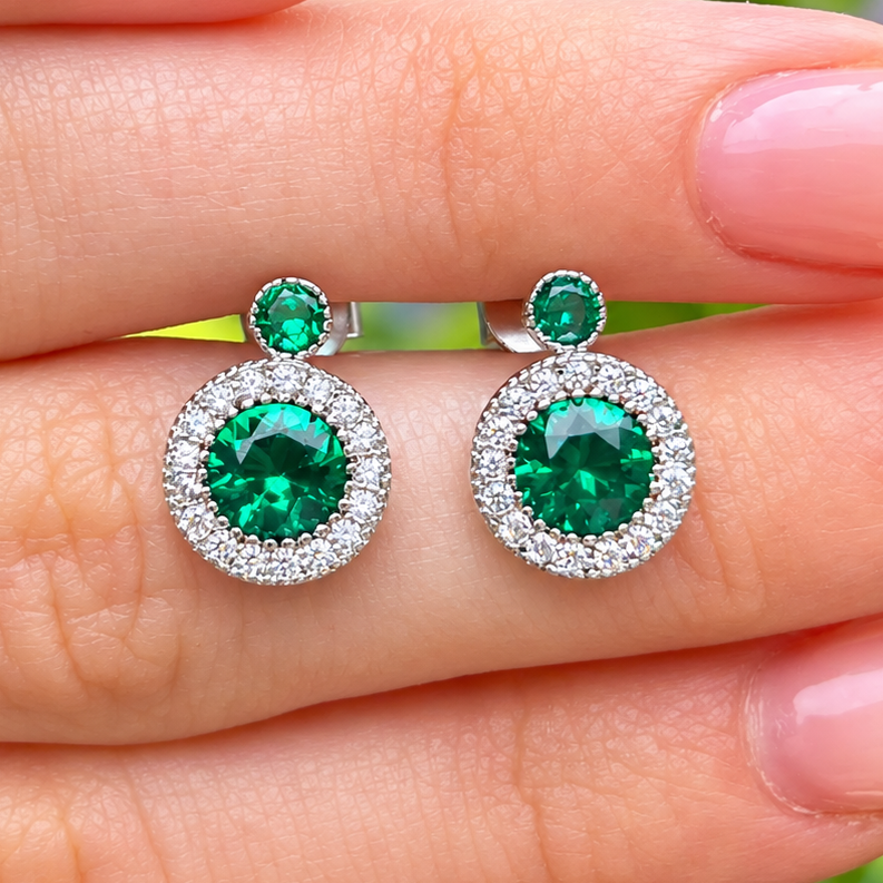 Green Cubic Zirconia Sterling Silver Stud Earrings
