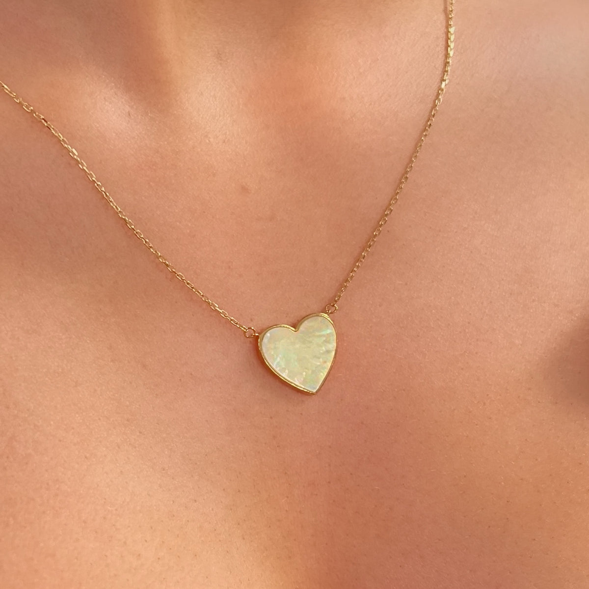 Mother of Pearl 9ct Yellow Gold Heart Necklace
