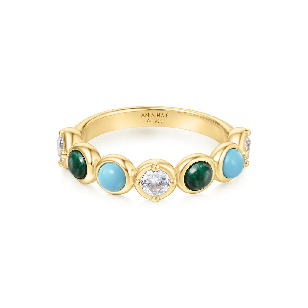 Malachite and Turquoise Gold Bezel Ring | Size O ½ | Ania Haie