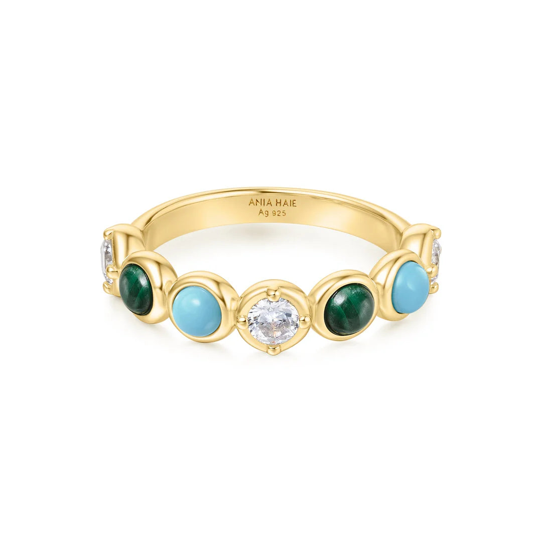 Malachite and Turquoise Gold Bezel Ring | Size O ½ | Ania Haie