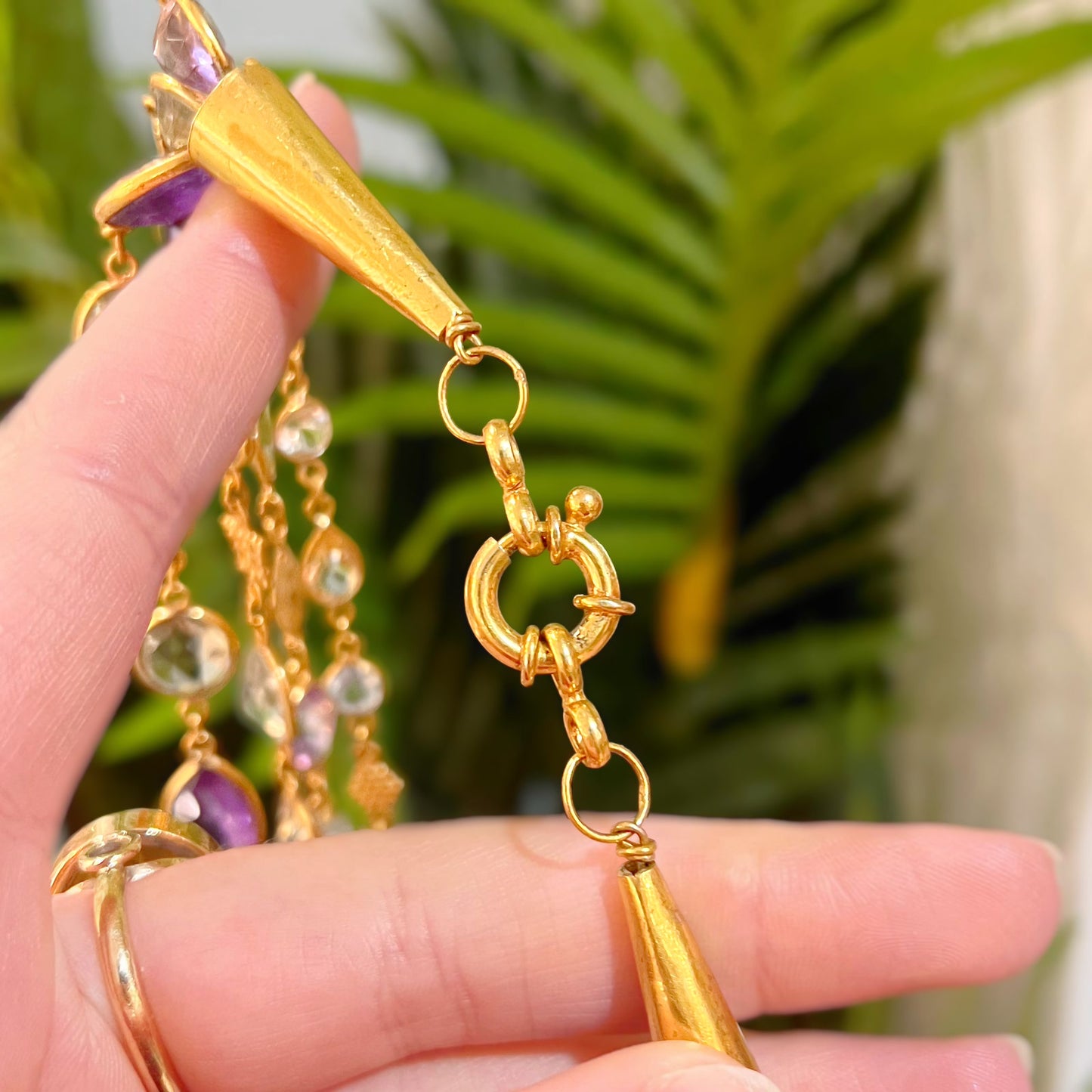 Beautiful Silver Gilt Multi Gemstone Waterfall Layered Necklace